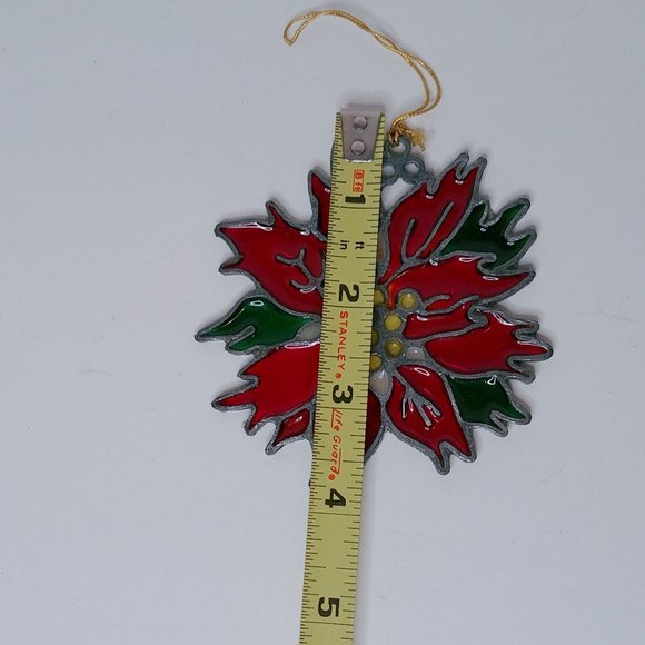 Vtg Kurt Adler Christmas 1978 Poinsettia Ornaments Stained Glass Sun Catcher - Picture 6 of 7